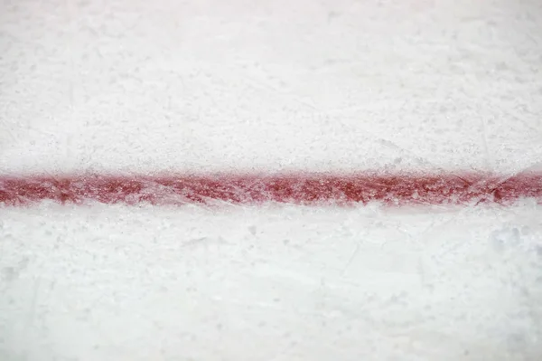 Ice hockey rink red markings closeup, winter sport background