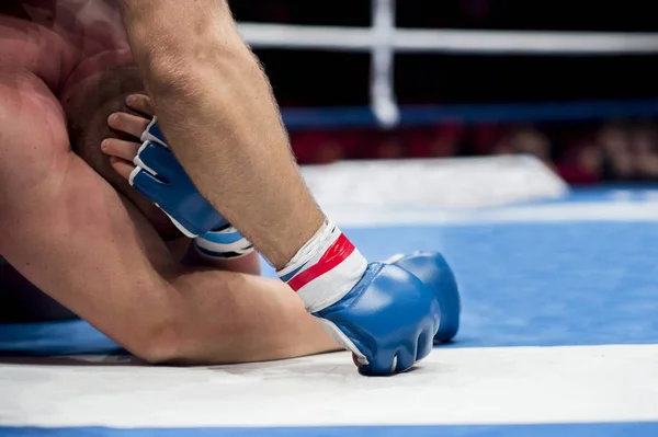 Lutadores Marciais Mistos Chão Arena Durante Competição Dois Lutadores Mma — Fotografia de Stock