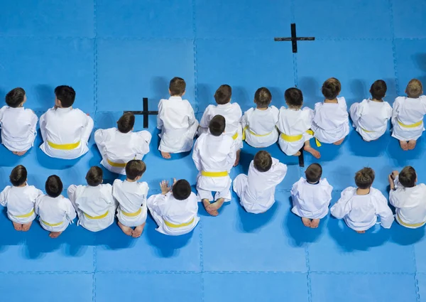 Kinderen Uiten Van Interesse Het Bijwonen Van Karate Klasse — Stockfoto