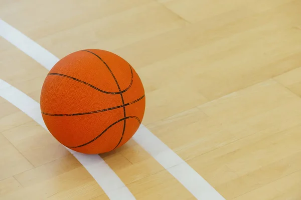 Баскетбол Паркете Виде Спортивного Фитнес Символа Командного Досуга Играющего Кожаным — стоковое фото