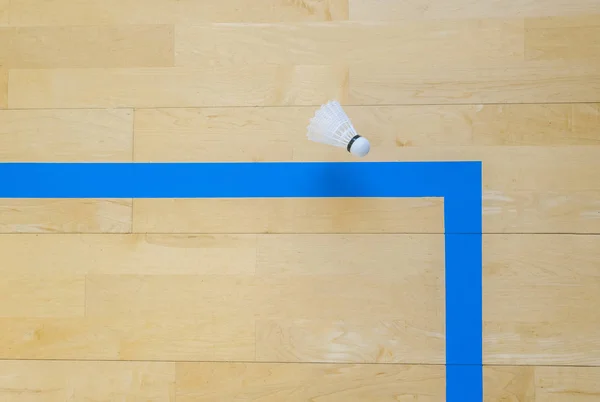 Witte Badmintonshuttles Blauwe Lijn Hal Vloer Badmintonbanen Punt Moment — Stockfoto