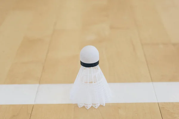 Bílá Badminton Kuželka Podlaze Haly Linie Badmintonových Kurtů — Stock fotografie