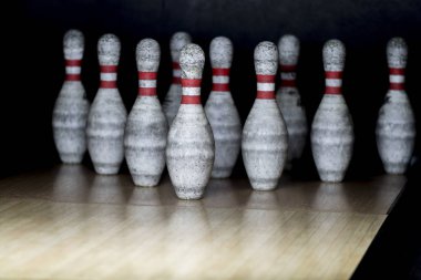 On PIN bowling salonu arka plan. Labut satır bir lan üzerindeki closeup