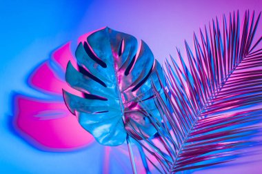 Holografik yapraklar. Sanat kavramı. Asgari sürrealizm arka planı