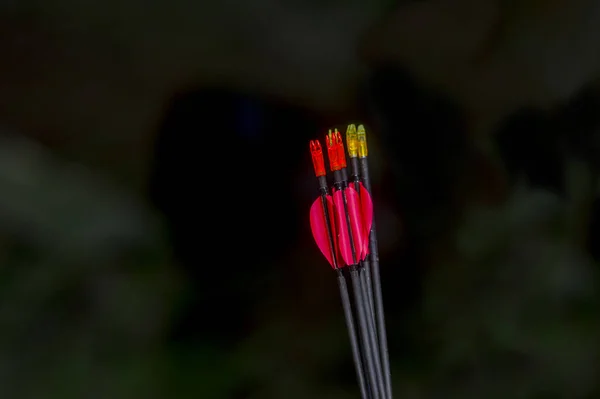 Bogenschießen Pfeile auf schwarzem Hintergrund — Stockfoto