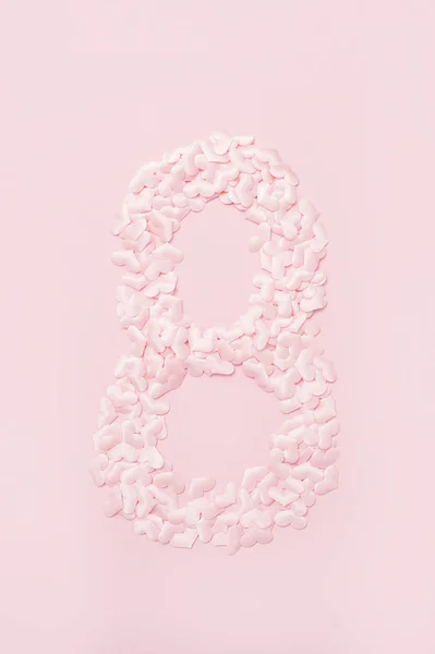 Nummer Åtta Samlats Från Dekorativa Rosa Hjärtan Isolerad Rosa Bakgrund — Stockfoto