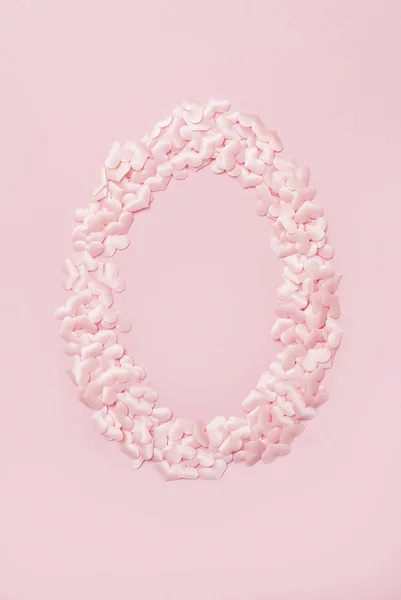 Nummer Noll Samlats Från Dekorativa Rosa Hjärtan Isolerad Rosa Bakgrund — Stockfoto
