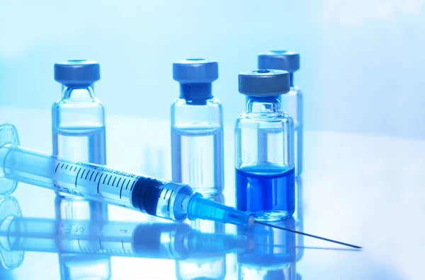 Concepto Médico Vacunación Vacuna Dosis Del Vial Inyección Gripe Jeringa —  Fotos de Stock