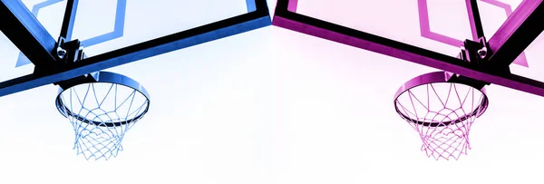 白い背景に隔離されたバスケットボールのフープ ブルーとピンクのフィルター — ストック写真