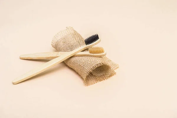 Bamboo Tooth Brush Light Beige Natural Background — Stock Photo, Image