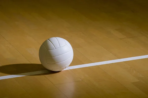 Terrain Volley Ball Plancher Bois Avec Boule Sur Noir Avec — Photo