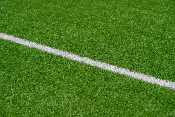 Green Synthetic Grass Sports Field White Line Shot Soccer Rugby — Stock Photo, Image