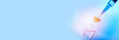 Tıbbi konsept aşı şişesi grip şırıngası iğnesi. Virüs ve enfeksiyon konseptine karşı koruma