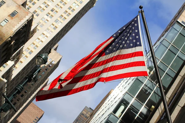 Usa American Flag Stars Stripes Buildings Background Taken New York — Stock Photo, Image