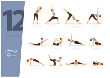 Vektör çizim güçlü çekirdek için 12 Yoga poses