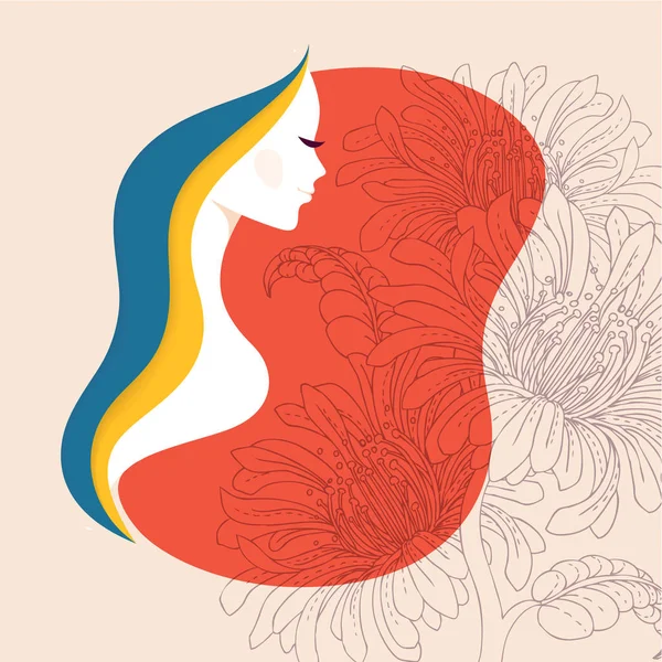 Illustration Vectorielle Belle Femme Aux Éléments Floraux — Image vectorielle