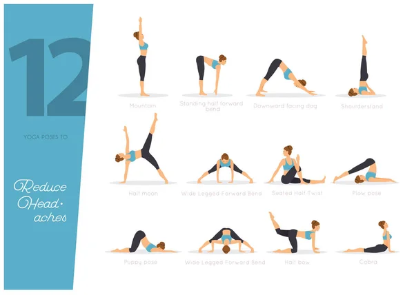 Ilustración Vectorial Posturas Yoga Para Reducir Dolores Cabeza — Archivo Imágenes Vectoriales