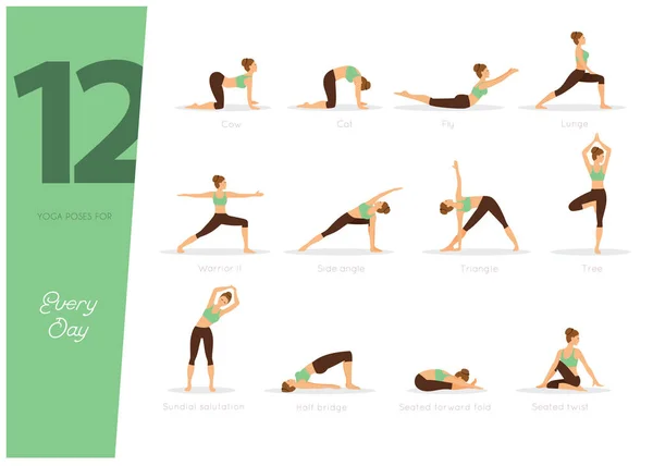 Ilustração Vetorial Poses Yoga Para Todos Dias — Vetor de Stock