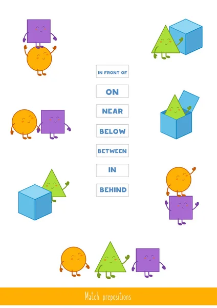 Match prepositions with pictures — Stock Vector