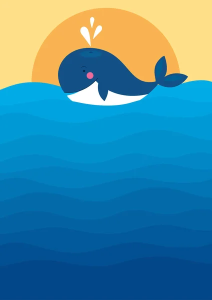 Ballena grande y paisaje marino — Vector de stock