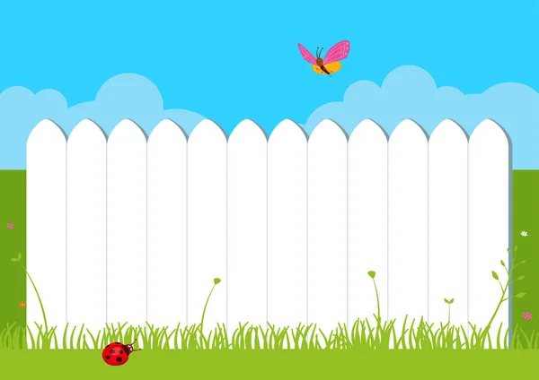 Paysage avec clôture et papillon — Image vectorielle