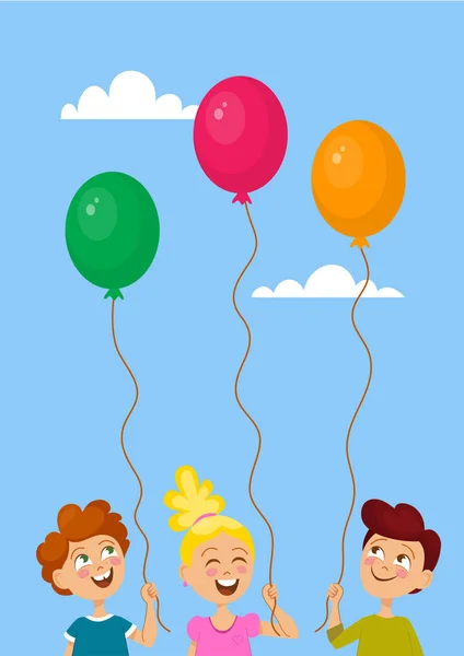 Crianças felizes com balões — Vetor de Stock