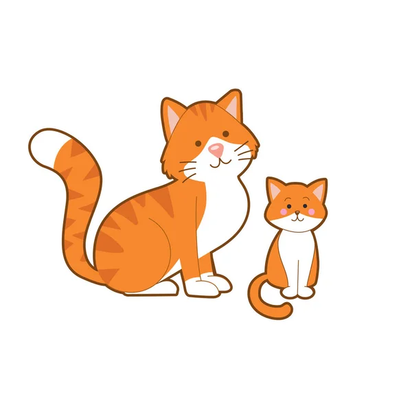 Lindo gato y su gatito — Vector de stock