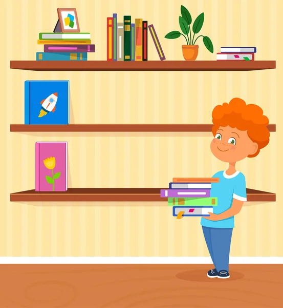 Niño sosteniendo muchos libros — Archivo Imágenes Vectoriales