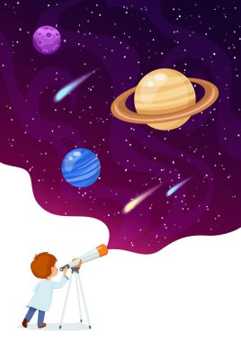 Uzayı gözlemleyerek çocuk