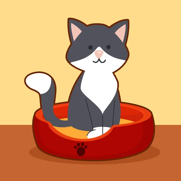 Gato gris sentado en la cuna — Vector de stock
