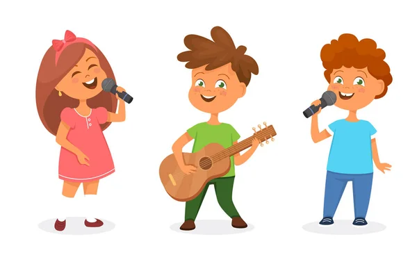 Şarkı söyleme ve çocukları çalma — Stok Vektör