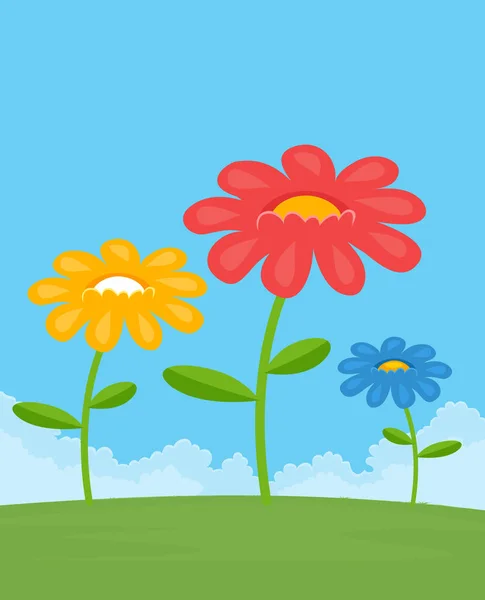 Flores coloridas en el césped — Vector de stock