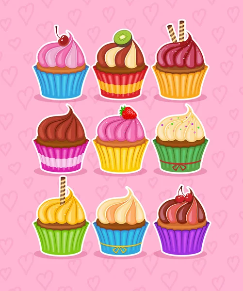 Conjunto de cupcakes coloridos —  Vetores de Stock