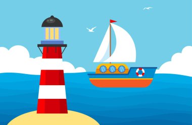 Deniz feneri ve gemi denizde