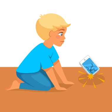 Çocuk ve kırık akıllı telefon 