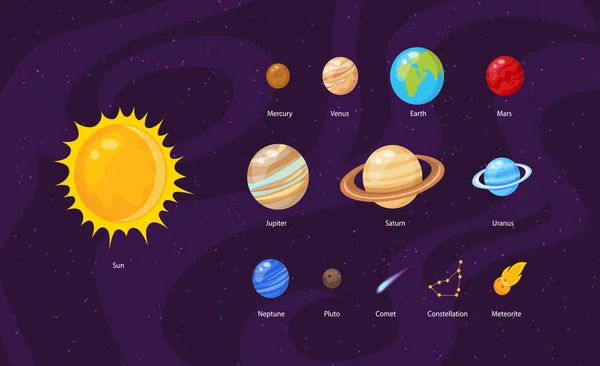 Fond spatial avec étoiles et planètes — Image vectorielle