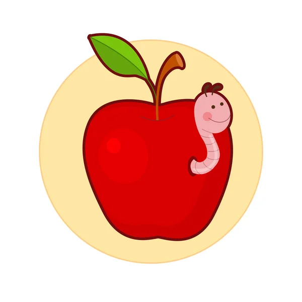 Pomme avec ver mignon — Image vectorielle