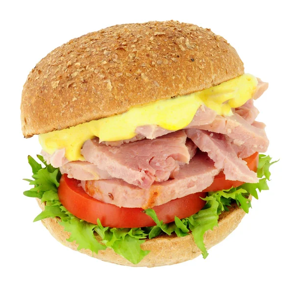 Ham Salad Sandwich Roll Mayonnaise Isolated White Background — Stock Photo, Image