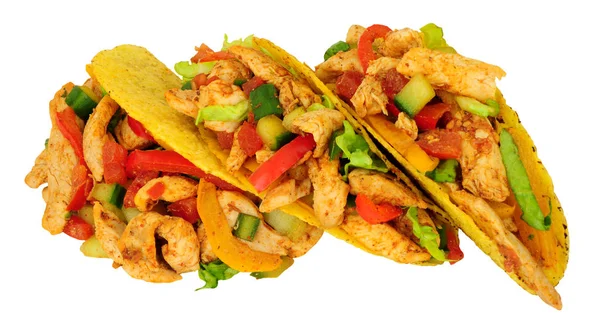 Stekt Kyckling Och Grönsaker Fylld Tacos Isolerad Vit Bakgrund — Stockfoto