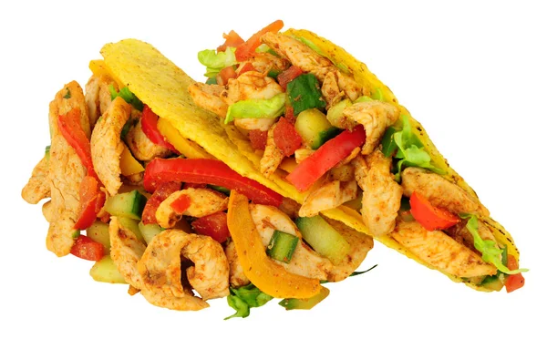 Tacos Poulet Légumes Frits Isolés Sur Fond Blanc — Photo