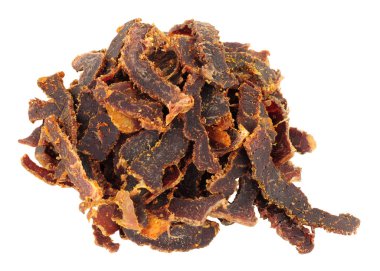 Shredded biltong dried meat isolated on a white background clipart