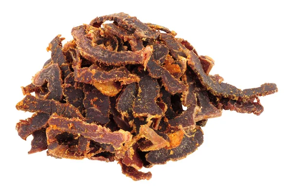 Shredded Biltong Dried Meat Isolated White Background — Stock Photo, Image