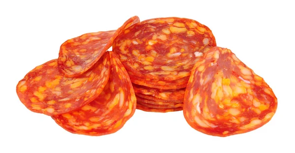 Chorizo Picante Rebanadas Carne Chorizo Fondo — Foto de Stock