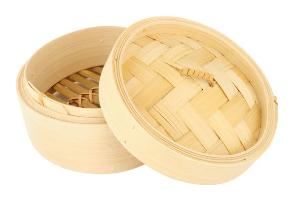 Traditional Bamboo Steamer Base Lid Isolated White Background — Stock Photo, Image