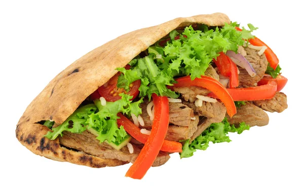 Pain Pitta Complet Boeuf Salade Isolé Sur Fond Blanc — Photo