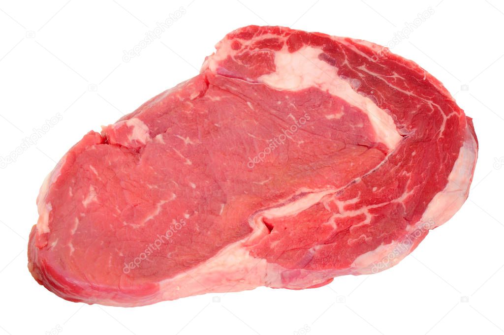 Fresh raw rib eye beef steak isolated on a white background