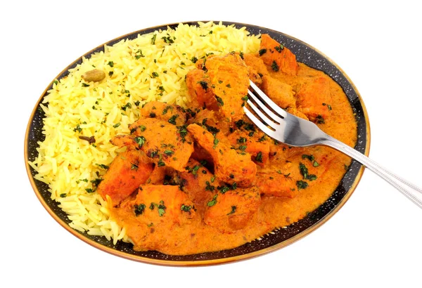 Farine Poulet Tikka Masala Avec Riz Pilau Isolé Sur Fond — Photo