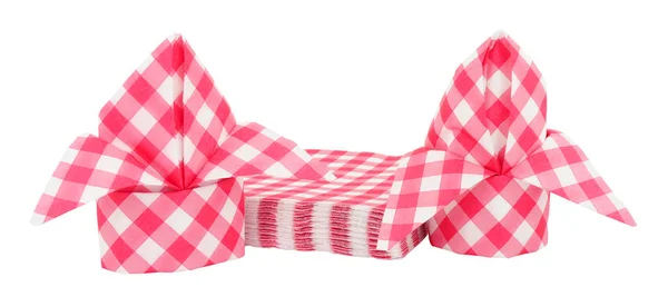 Serviettes Papier Motif Gingham Rouge Plié Évêques Mitre Isolé Sur — Photo