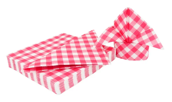 Serviettes Papier Motif Gingham Rouge Plié Évêques Mitre Isolé Sur — Photo