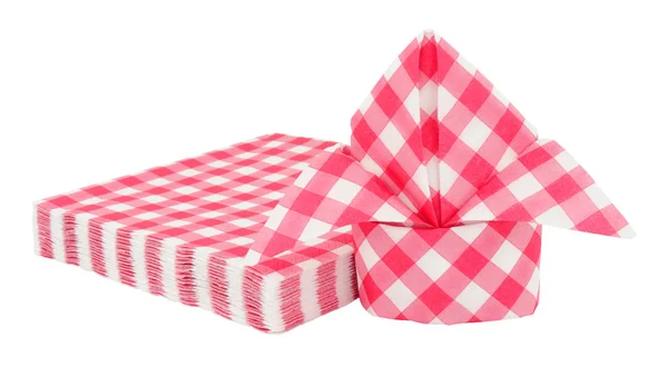 Serviettes Papier Motif Gingham Rouge Plié Évêques Mitre Isolé Sur — Photo